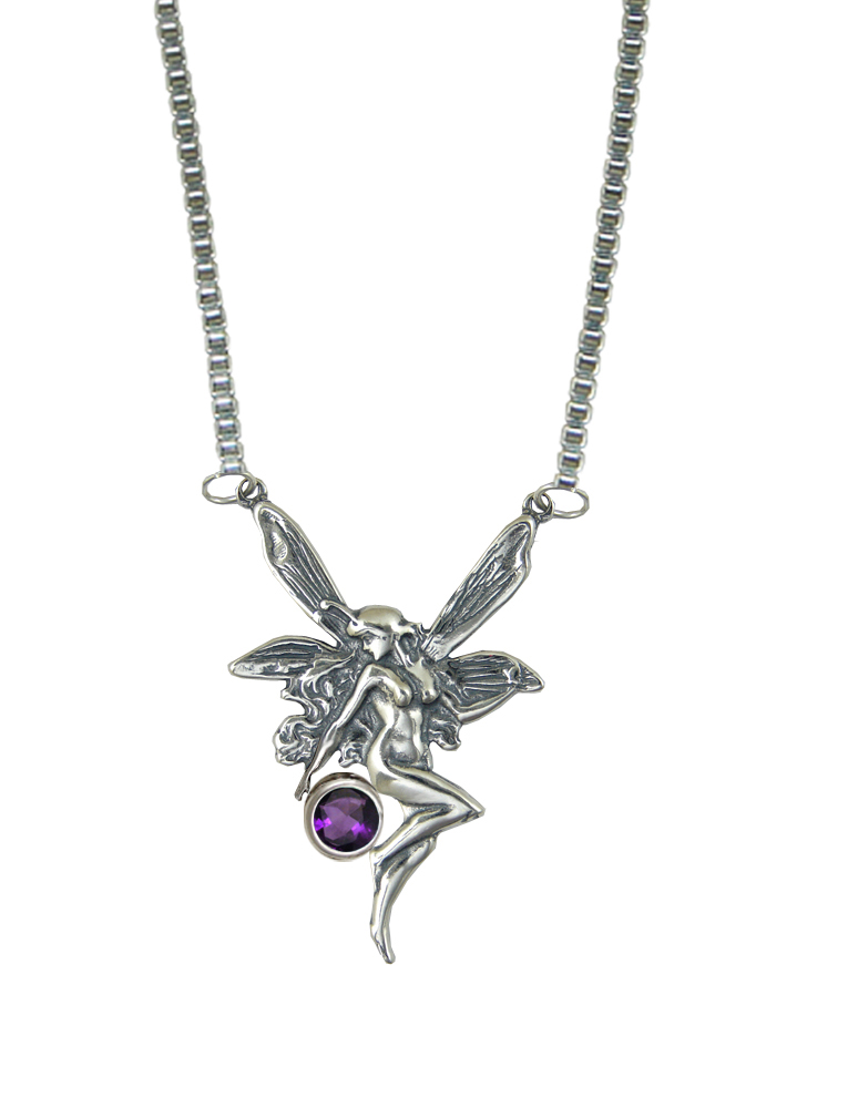 Sterling Silver Victorian Heart Fairy Pendant With Amethyst